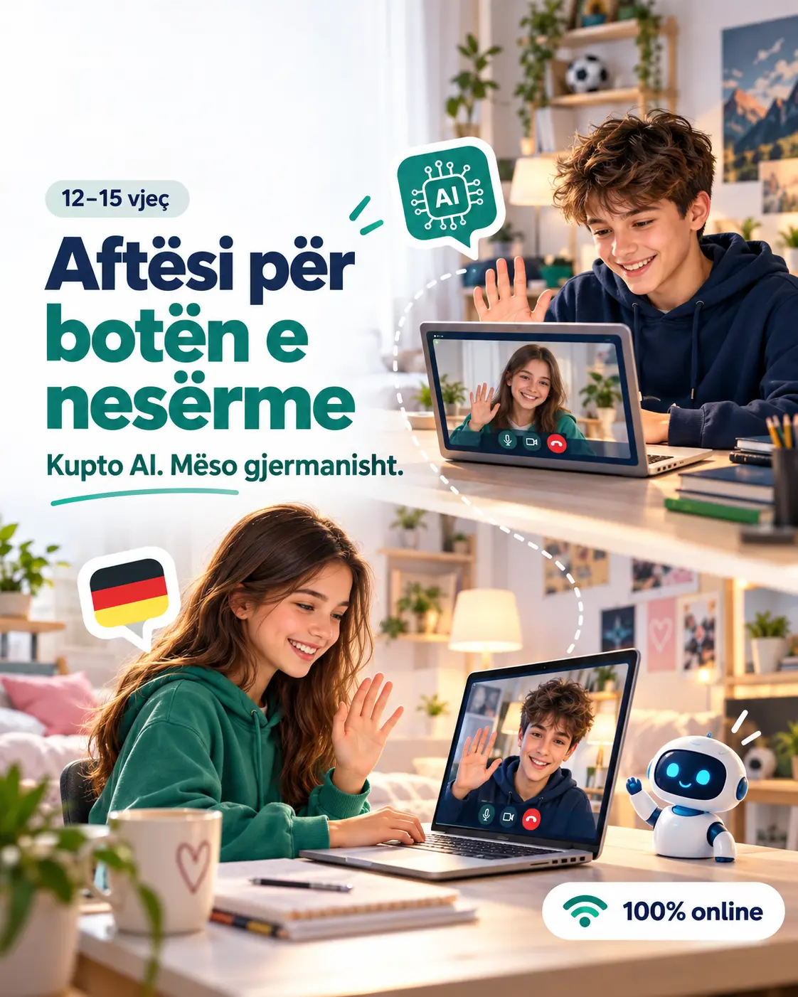 Fëmijë që mësojnë online nga shtëpia